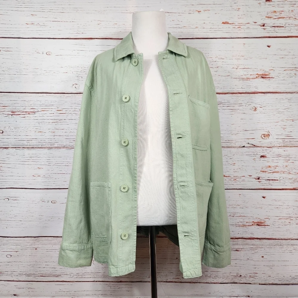 ZARA Victoria Cotton Overshirt Light Green Utility Barn Style Jacket Medium - Picture 2 of 8